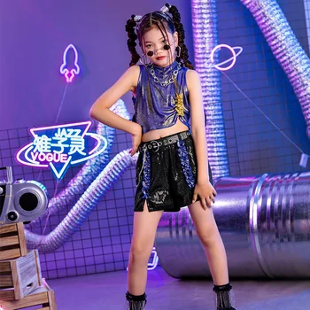 Děti, Jazz, Modern Dance Kostýmy Pro Děti Crop Topy Černé Šortky Oblek Streetwear Dívky Hip Hop Dance Rave Oblečení DQL8409