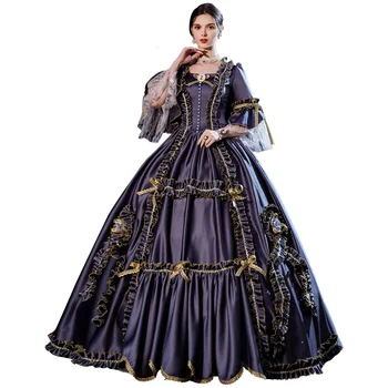 Středověké Viktoriánské Gotické Dlouhé Šaty Ženy Ples Plesové Šaty Princezna Šaty Náměstí Límec Jevištní Výkon Cosplay Kostým