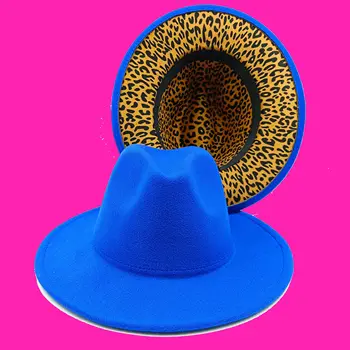 Královská modrá fedora ženy vnitřní leopard tisk podzim a v zimě nový klobouk panama plstěný klobouk muži a ženy jazz klobouk fedora damske klobouky