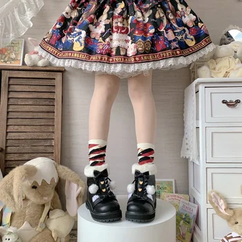 Pu Zimní Japonská Lolita Boty Načechraný Kolo Toe Kawaii Anime Cosplay Dámské Boty Lolita Kotníkové Boty Plus Sametové Teplé Loli Boot