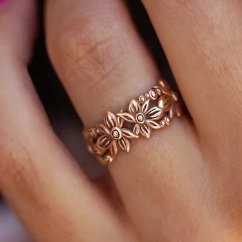 CAOSHI Efektní Květinový Prsten Šperky pro Ženy Rose Gold Barva, Prst Doplňky pro Každodenní Život Low-key Estetické Svatební Kapela Dárek
