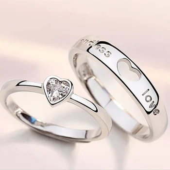 2ks Zirkon Srdce Odpovídající Pár Kroužky Sada Věčnost Nekonečná Láska Snubní Prsten Pro Ženy, Muže Kouzlo Valentýna Šperky