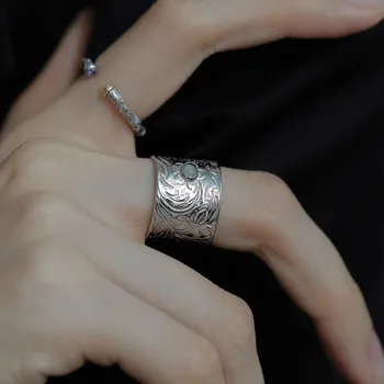 Retro 925 Mincovní Stříbro Prsten Pro Muže, Ženy, Rostlinné Vzory Květin Listy Prst Šperky Unisex Vynikající Crystal Kroužky KOFSAC