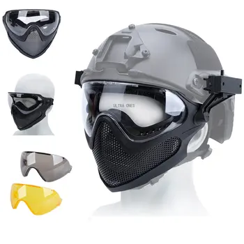 Airsoftová celoobličejová Maska s 3 Objektiv Taktický Boj Paintball Ocelové Pletivo, Ochranná Maska Lov CS Wargame Vojenské Masky