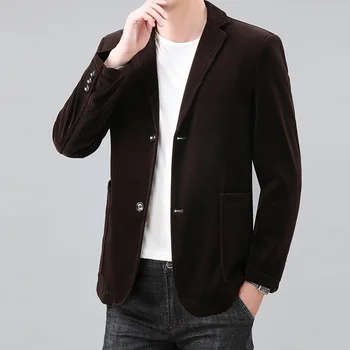 Na podzim roku 2024 Nové Pánské Business Pruhovaný Oblek Vysoce Kvalitní Mužů Plus Tuku Plus Velikost Plná Barva Manšestrové Leisure Suit Módní Kabát