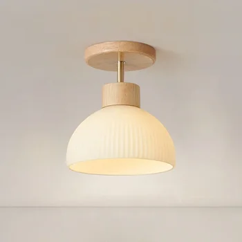 Módní Dřevo, LED Přívěsek Světlo Obývací Pokoj Skleněné Stínidlo Uličky Balkon Ložnice Studie Jednoduché Lesk Jídelna Lampa Lustr