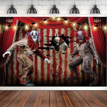 Halloween Zlý Klaun Fotografie, Pozadí Horor Strašidelný Cirkus Krvavé Fleky Otisk Pozadí, Narozeniny, Party Dekorace