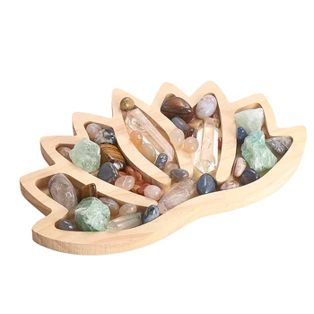Dřevěné Lotus Crystal Zásobníku Desktop Šperky Organizátor Deska Esenciální Olej Úložný Box Stone Craft Displej Základny Home Decor Umění