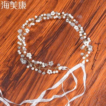 Haimeikang Dámské Svatební Svatební Bílé Crystal Korálky Pearl Čelenky Květina Hairband Pro Ženy, Dívky Party Vlasy Příslušenství