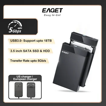 EAGET 3.5 inch HDD Pouzdro USB 3.0 Externí SATA SSD Pevný Disk Případě 5Gbps HDD SSD Disk, Case Box Kapacita 18 TBC pro PC Laptop