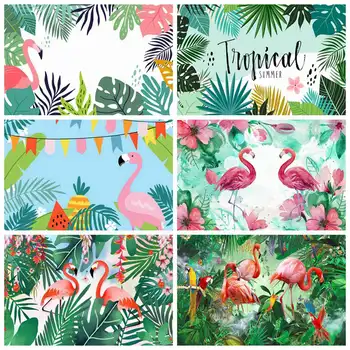 Tropické Listí Pozadí, Fotografie, Narozeniny, Dekorace Letní Džungle Flamingo Personalizované Děti Party Foto Pozadí