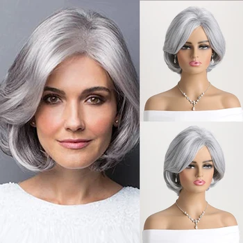 Krátké vlasy Paruka pro Ženy Paruky S Ofinou Syntetické Přírodní šedá Smíšené Bílá Paruka Každodenní Použití Tepelně Odolné Vlákno