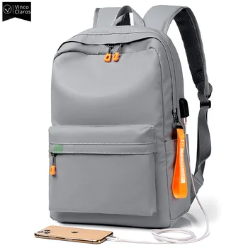 Jednoduchý Lehký Městského Muže Cestovní Batoh, USB Batohy pro Muže Vodotěsné Mužské 14 Palcový Notebook Bag Trend Pánské Školní Batoh