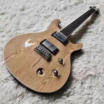 Lesklý původní barva dřeva 6-string elektrická kytara, pevné mahagonové tělo, Mahagonový hmatník kytary, reálné foto
