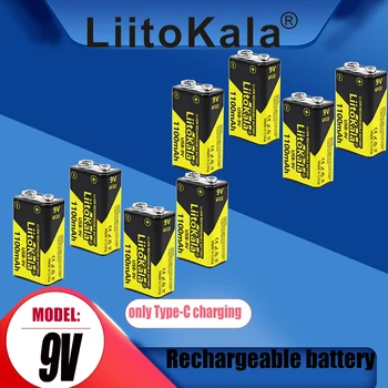 8KS LiitoKala 9V 1100mAh Lithiová Dobíjecí Baterie, USB Nabíjení 9v Li-ion Metr Baterie pro Vysílačku KTV-mikrofon