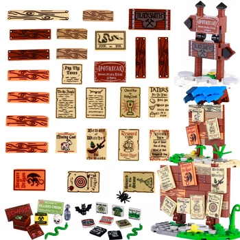 MOC Středověké Vojenské Tištěné Stavební Bloky Plakát Hrad Armády Indikátor Znamení Dřeva, Příslušenství Cihly Kompatibilní Halloween Hračky