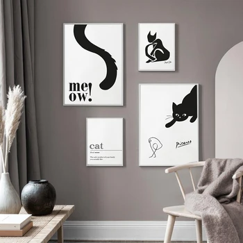 Picasso, Matisse, Minimalistický Černá Kočka Abstraktní Umění Plátno Obraz Nordic Plakáty A Tisky Zeď Obrázky Pro Obývací Pokoj Dekor