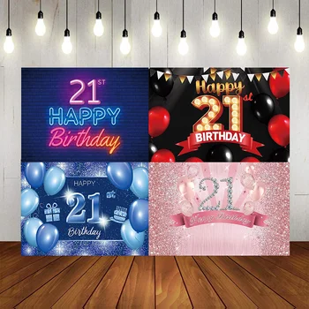Happy 21st Birthday Party Dekorace, Fotografie, Pozadí, Banner, Zlato Fialové Pozadí Plakátu Balón Princezna Prince Foto