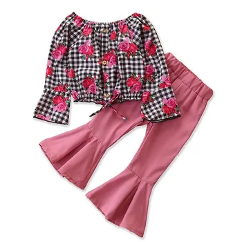 Děti Dítě Dívky Soupravy Oblečení One Rameno Růže Top + Vzplanul Kalhoty 2ks Obleky, dětské Oblečení, Módní Batole Dívka Oblečení
