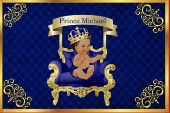 vlastní Modré A Zlaté Royal Prince Všívané Baby Sprcha pozadí Vysokou kvalitu Počítačového tisku strana kulis