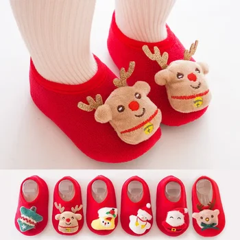 Roztomilé Děti Vánoční Podlaze Ponožky, Boty, Kreslené Zvířata Měkké Teplé Zimní Anti-skip Jediným Batolata, Chlapce a Dívky Plyšové Boty