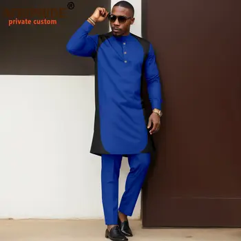 Africké Oblečení pro Muže Dashiki Tisk Košile a Ankara Kalhoty 2 Ks Set Vynosit, Sako Plus Velikost Neformální Oblečení A2416009
