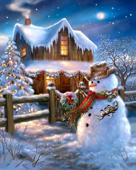 zimní, dům, sníh sněhulák foto pozadí Vysoce kvalitní Počítačový tisk vánoční fotografické pozadí