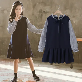 Korejské dětské Oblečení 2023 Letní Dospívající Dívka Šaty z Jednoho kusu Šaty Junior Dívky dlouhý Rukáv Šaty Batole Dívka Šaty