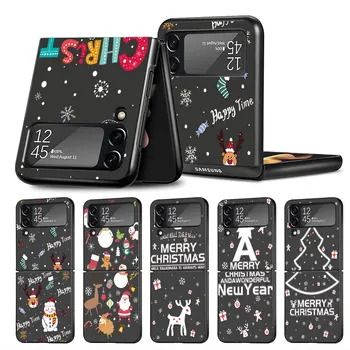 Sněhulák Vánoční Cartoon Pouzdro Pro Samsung Galaxy Z Flip 5 4 3 5G Pevný Luxusní Mobilní Telefon Pokrytí ZFlip5 ZFlip4 Vymazat PC Capa