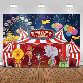 Cirkus, Narozeniny, Party Dekorace Karneval Pozadí Téma Zásoby Fotografické Pozadí, Zvířata, Party Dekorace Banner děti