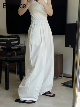 ENjoyce Letní Žen Volné Širokou Nohu Bílé Kalhoty S Vysokým Pasem Bavlněné Streetwear Japonský Módní Ležérní Rovné Tenké Kalhoty