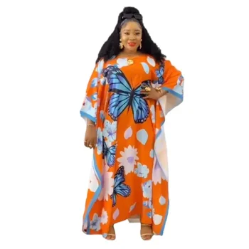 Africké Šaty pro Ženy Podzimní Elegantní Plus Velikost Boubou Župan Kaftan Dubaj Muslimské Abaya Šifon Maxi Šaty Africké Oblečení