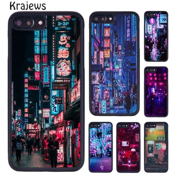 Krajews Neon Asii Tokio Soft Telefon Pouzdro Pro iPhone 15 14 6 7 8 plus X XR XS 11 12 13 pro max coque
