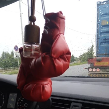 1 Pár Auto Boxerské Rukavice Visí Zrcadlo Kožený Přívěsek v Interiéru Vozu DIY