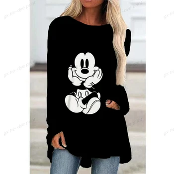 Dámské Disney Minnie Mouse Tištěné T-shirt Dlouhý Rukáv Podzimní Módní T-shirt Ženy Ulici Top Krásné Nepravidelné Svetr