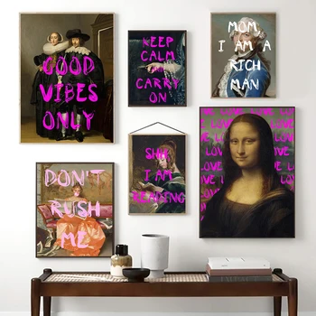 Vtipné Mona Lisa Obrázky Feministická Matka jsem Bohatý Muž Malířské Plátno Umění Zdi Plakáty a Tisky pro Obývací Pokoj Domácí Dekor