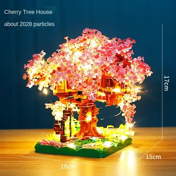 Mini Sakura Strom, Stavební Bloky, Sady Diy Cherry Blossom Cihel s Lehkou Treehouse Model, Ornament, Romantický Dárek pro Přítelkyni