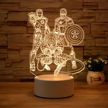 Marvel Noční Světlo 3D Spiderman, Ironman Deadpool Thor Hulk Akční Figurky Avengers LED Lampa Dekor Přítel Dárek