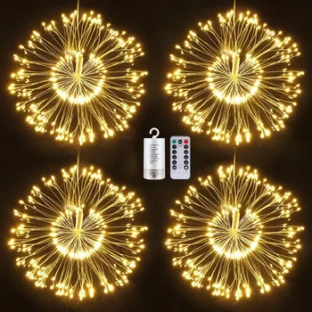 8 Režimů Firework Light 120/180 LED Měděného Drátu Vánoční Víla Světla Venkovní Starburst Světlo Pro Svatební Party Zahrada Dekor