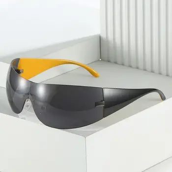 Trendy Hip Hop Futuristické Jeden Kus Y2K sluneční Brýle bez Obrouček Wrap-Around Sluneční Brýle