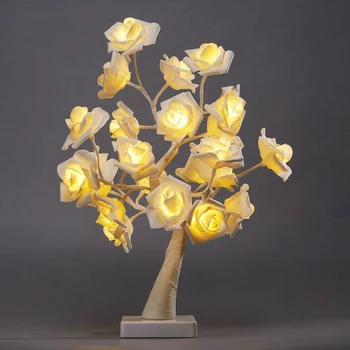 24 LED Stolní Lampa Rose Květina Strom USB Noční Světlo Vánoční Dekorace Dárek pro Děti, Pokoj Růže Květ Osvětlení, Domácí Dekorace