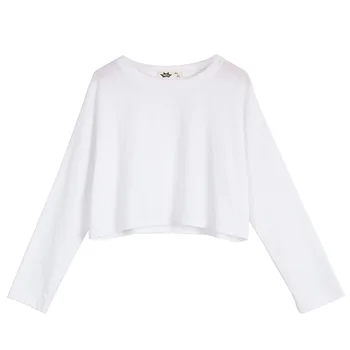 Základní 2022 Podzim Dospívající Dívky korejský Styl Bílé Kolem Krku Dlouhý Rukáv T-košile Děti Krátký Neformální T-košile Bavlna, #9115