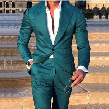 Kostým Homme Zelené Smokingu Muži Oblek Slim Fit Ženicha na Míru šité Obleky Mládenci Prom Party Obleky Bunda+Kalhoty Terno Masculino